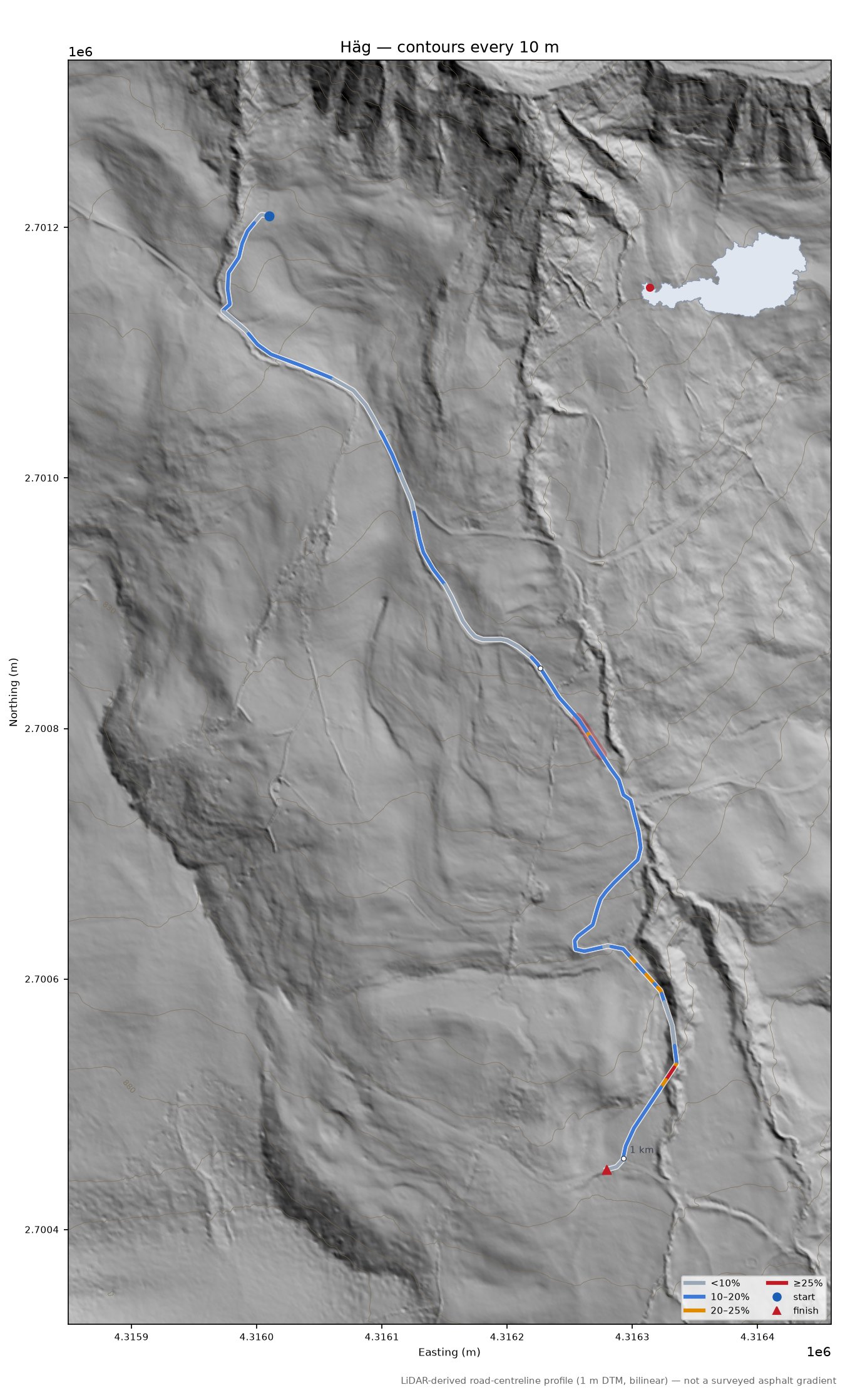 Häg LiDAR hillshade map with contours
