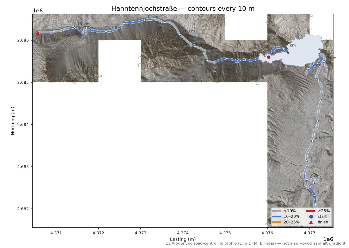 Hahntennjoch (east side) LiDAR hillshade map with contours