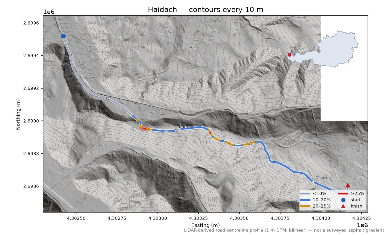 Haidach LiDAR hillshade map with contours