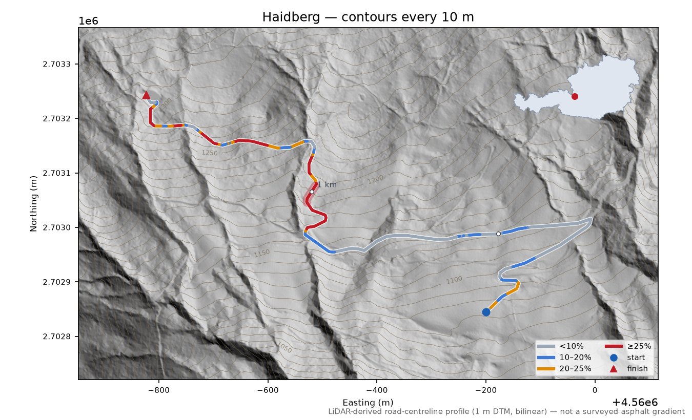 Haidberg LiDAR hillshade map with contours