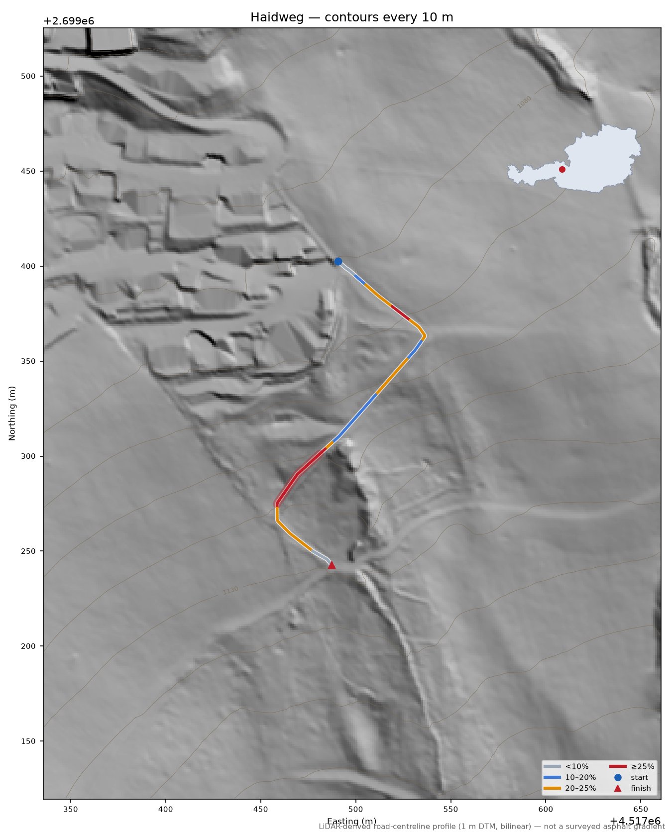 Haidweg LiDAR hillshade map with contours