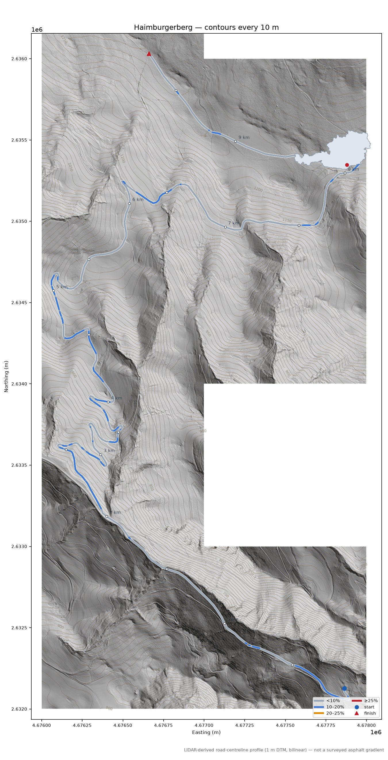 Haimburgerberg LiDAR hillshade map with contours
