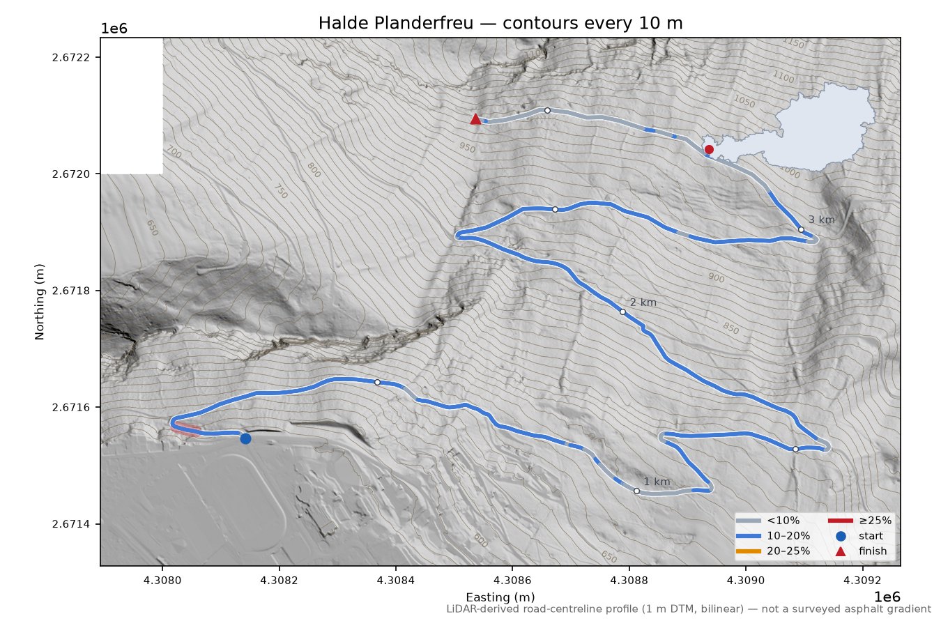 Halde Planderfreu LiDAR hillshade map with contours