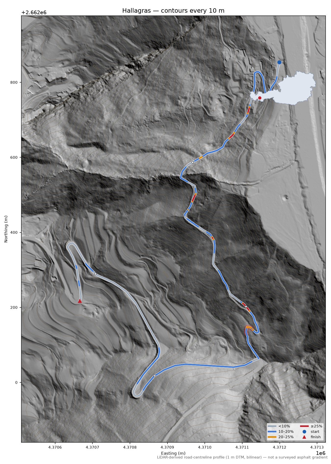 Hallagras LiDAR hillshade map with contours