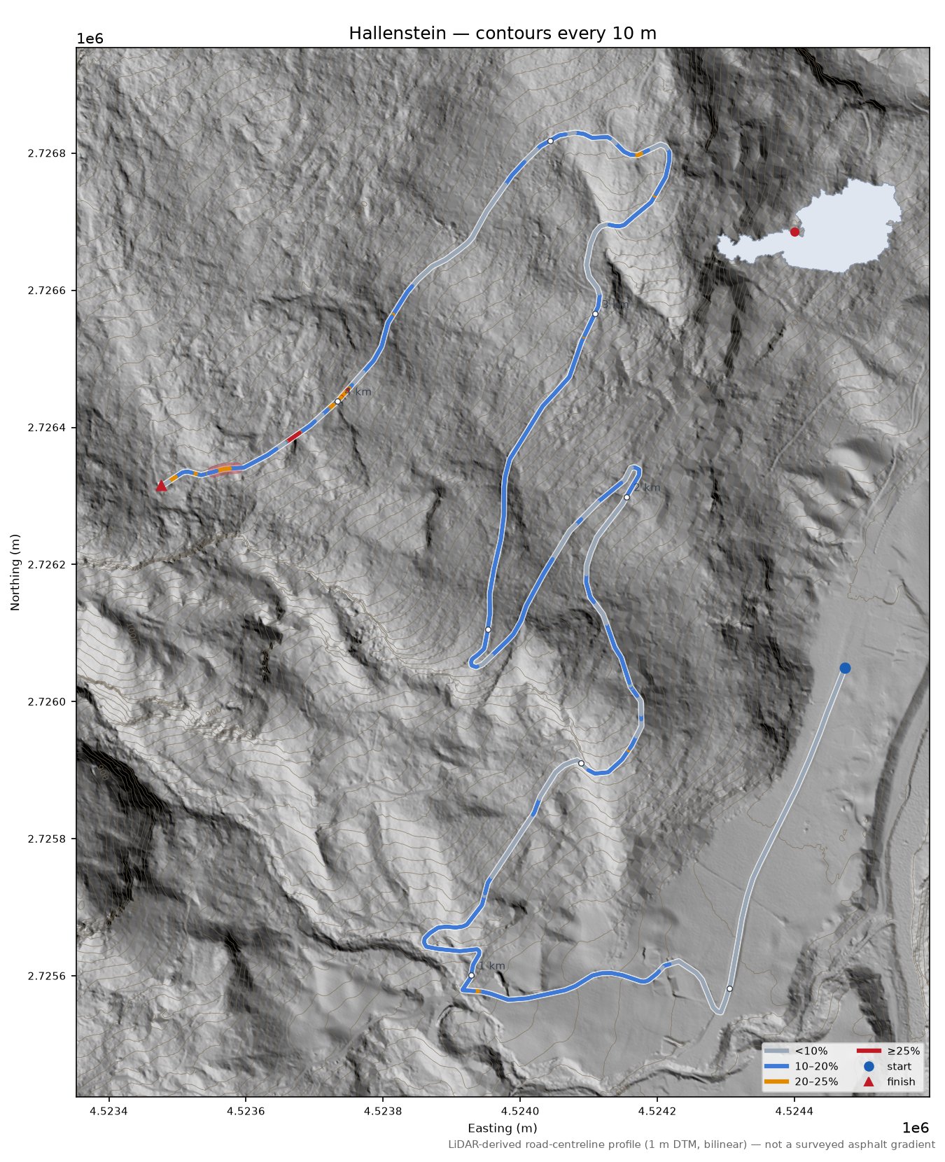 Hallenstein LiDAR hillshade map with contours