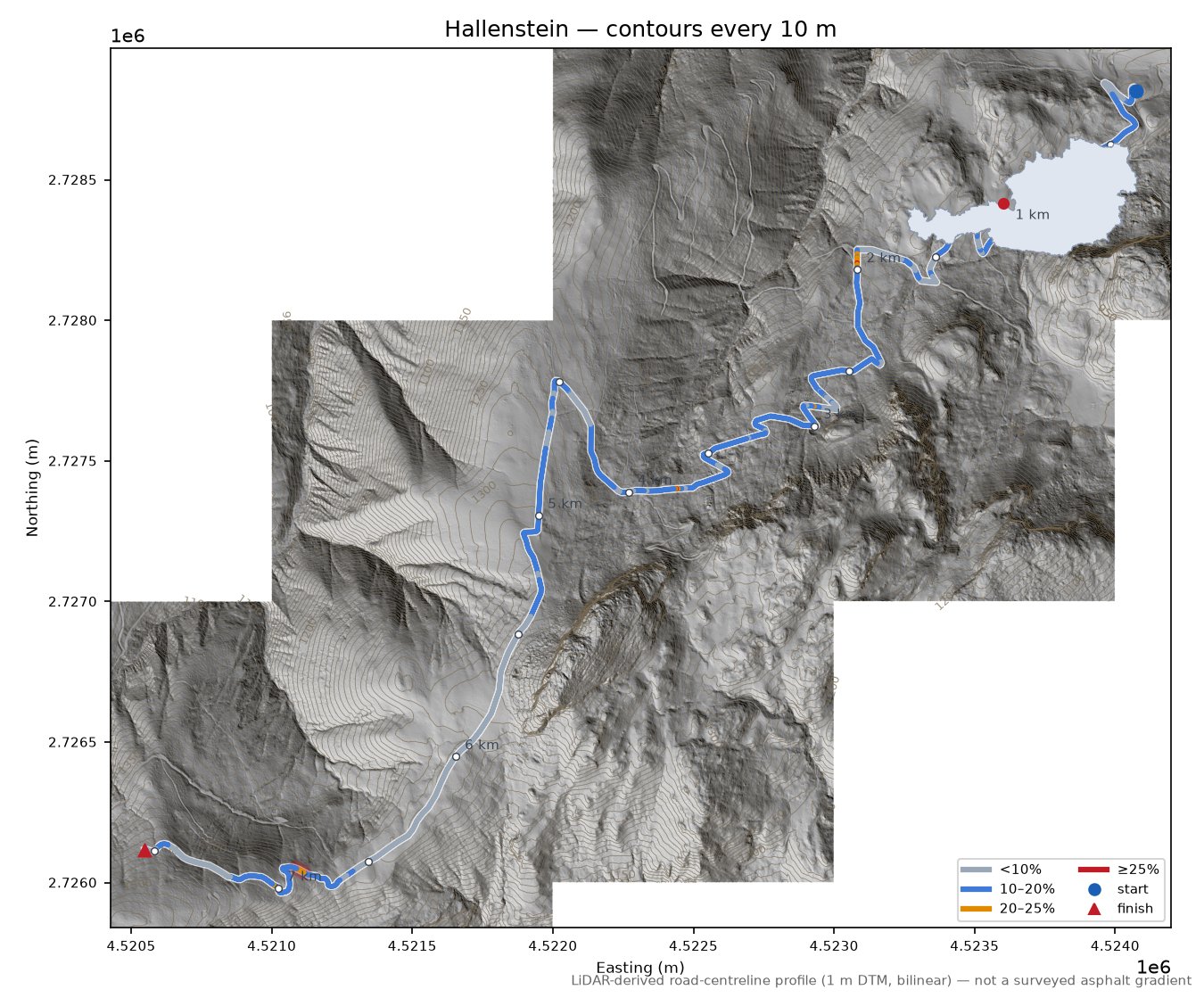 Hallenstein LiDAR hillshade map with contours