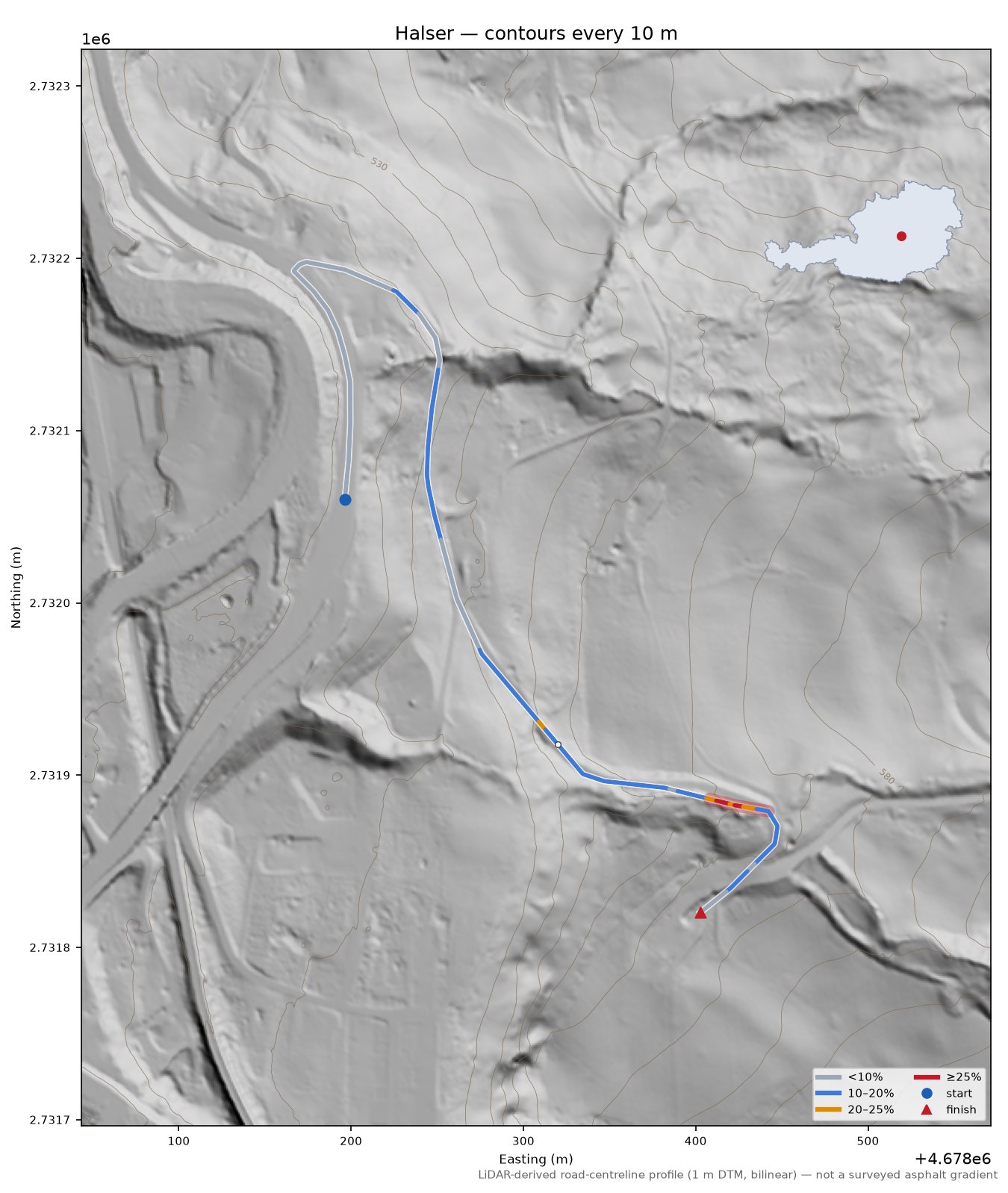 Halser LiDAR hillshade map with contours