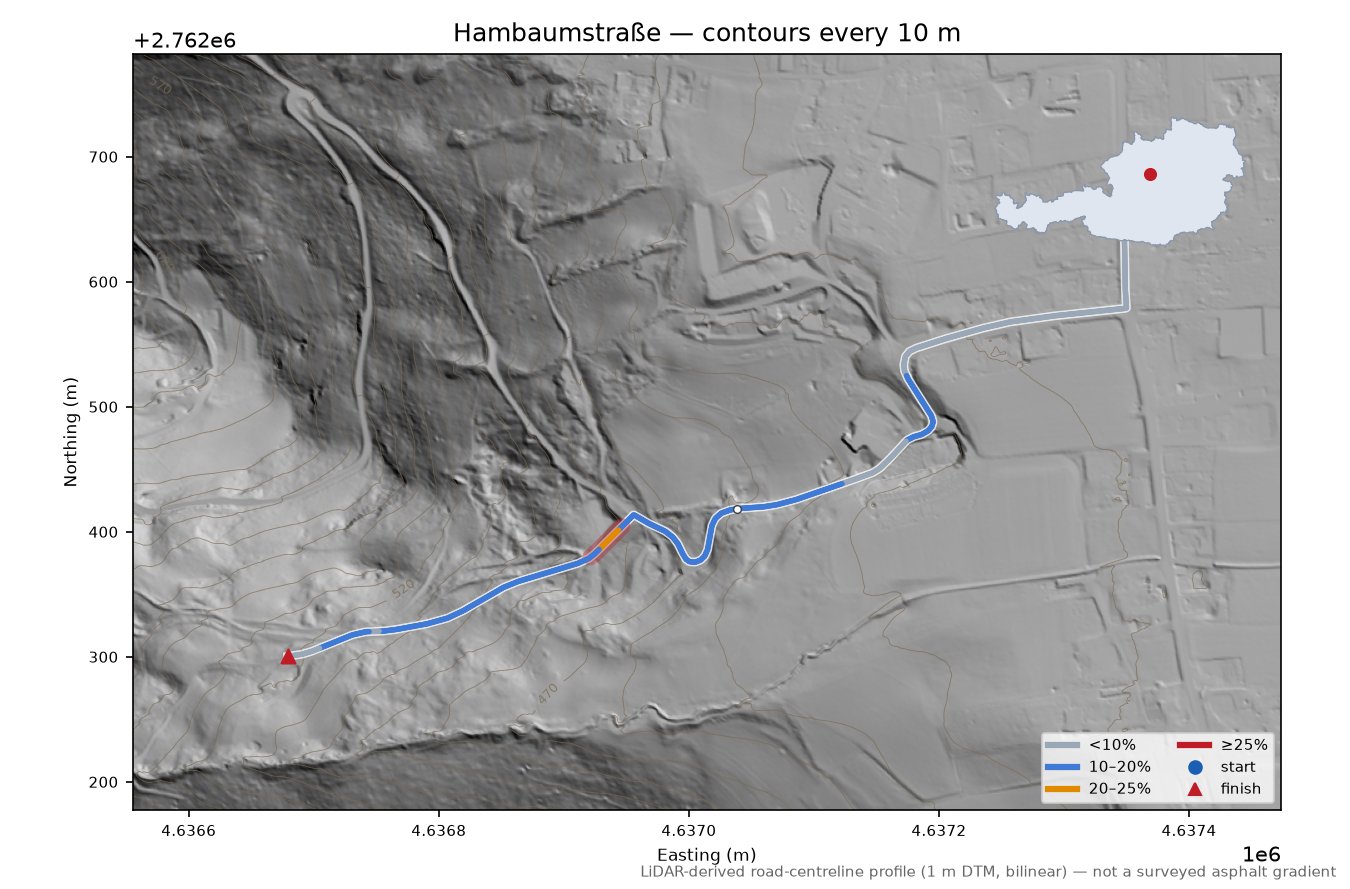Hambaumstraße LiDAR hillshade map with contours