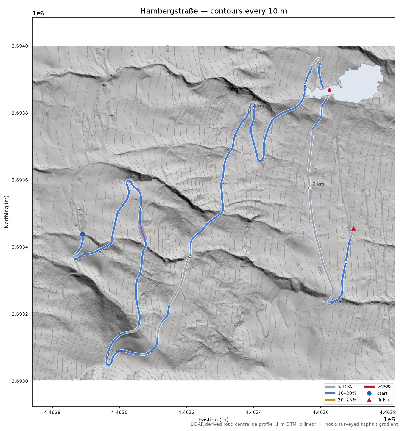 Hambergstraße LiDAR hillshade map with contours