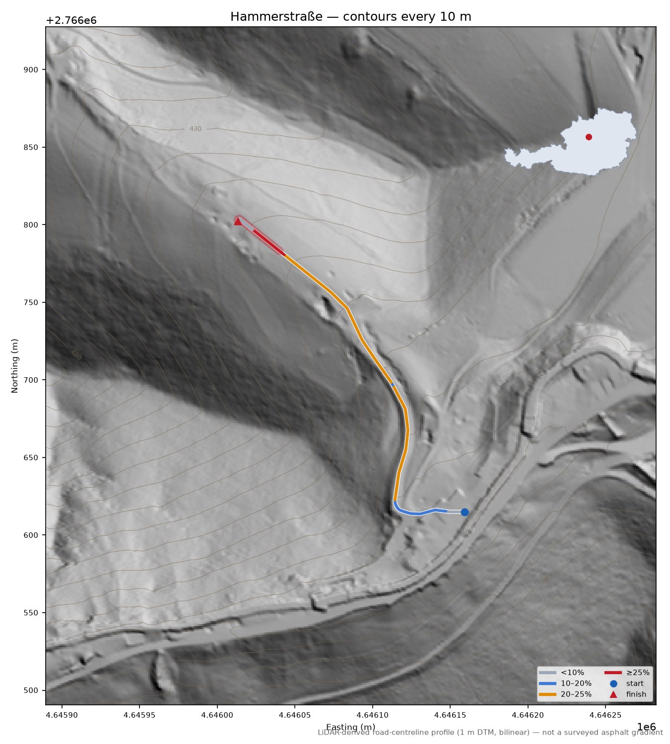 Hammerstraße LiDAR hillshade map with contours