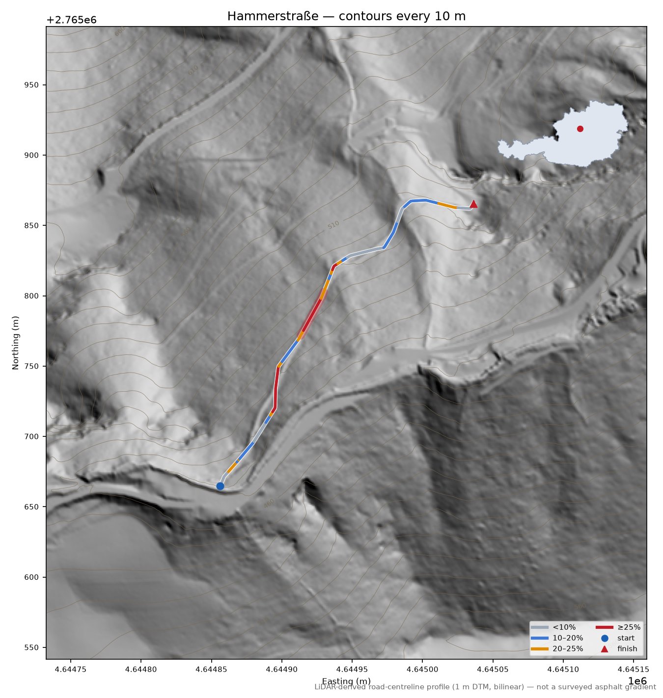 Hammerstraße LiDAR hillshade map with contours