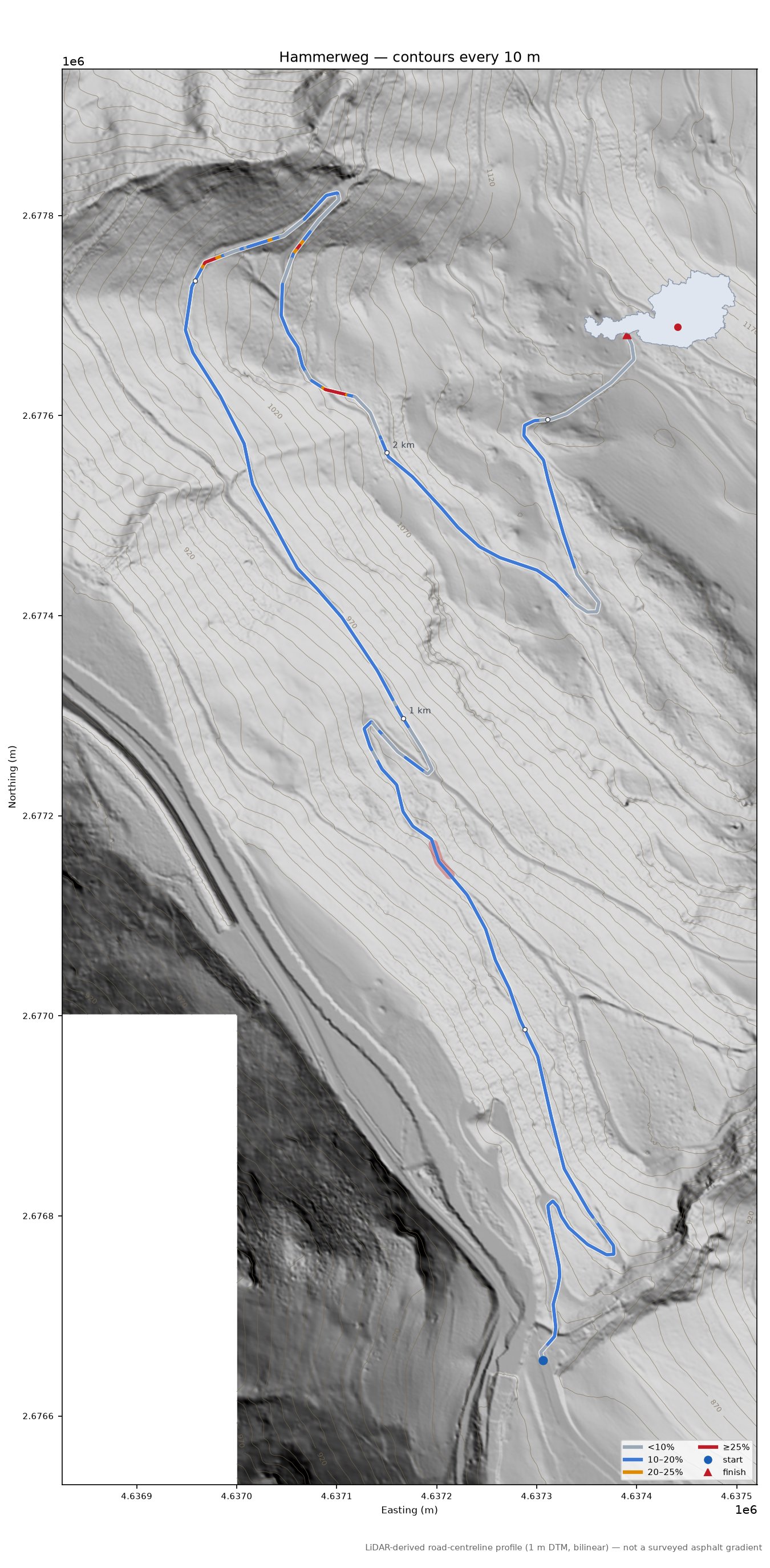 Hammerweg LiDAR hillshade map with contours