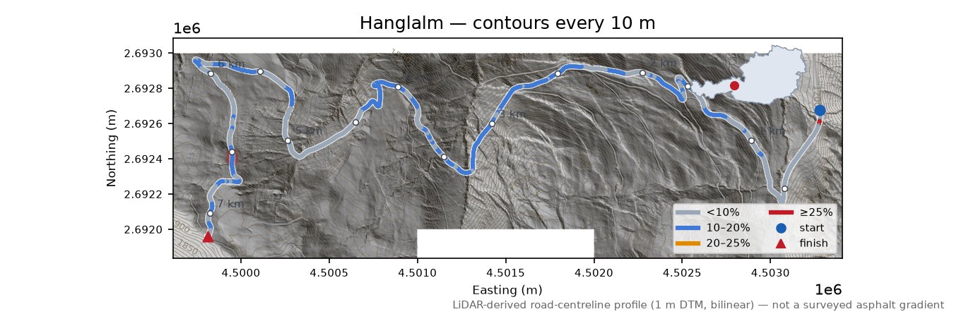 Hanglalm LiDAR hillshade map with contours