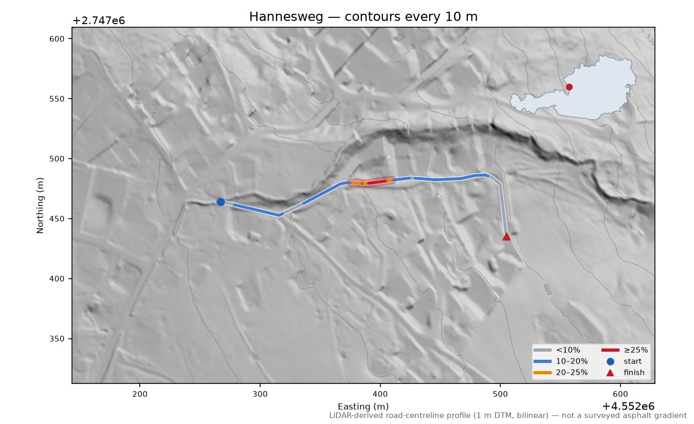 Hannesweg LiDAR hillshade map with contours