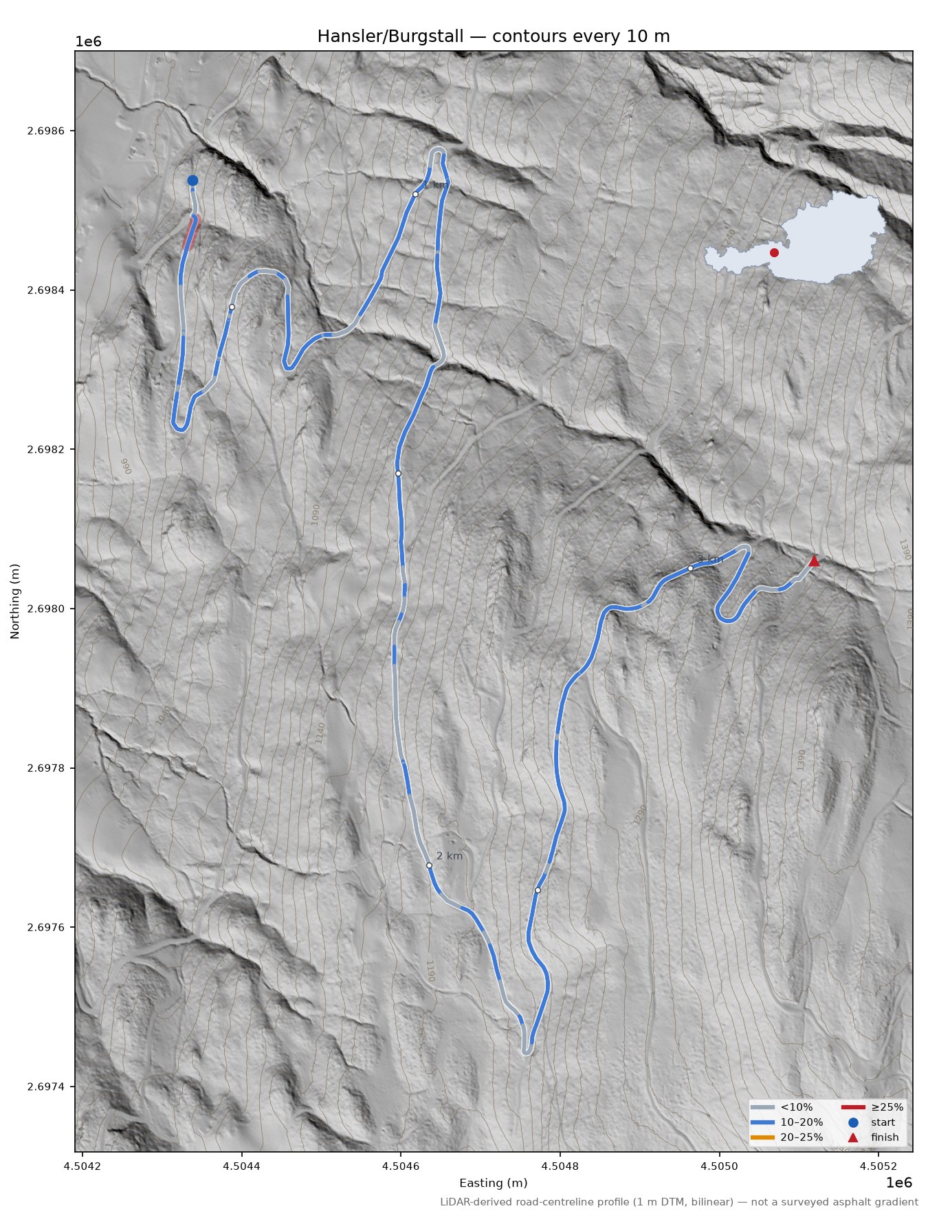 Hansler/Burgstall LiDAR hillshade map with contours