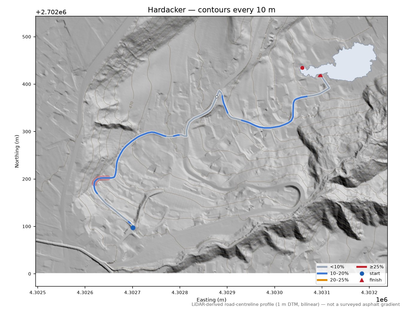 Hardacker LiDAR hillshade map with contours