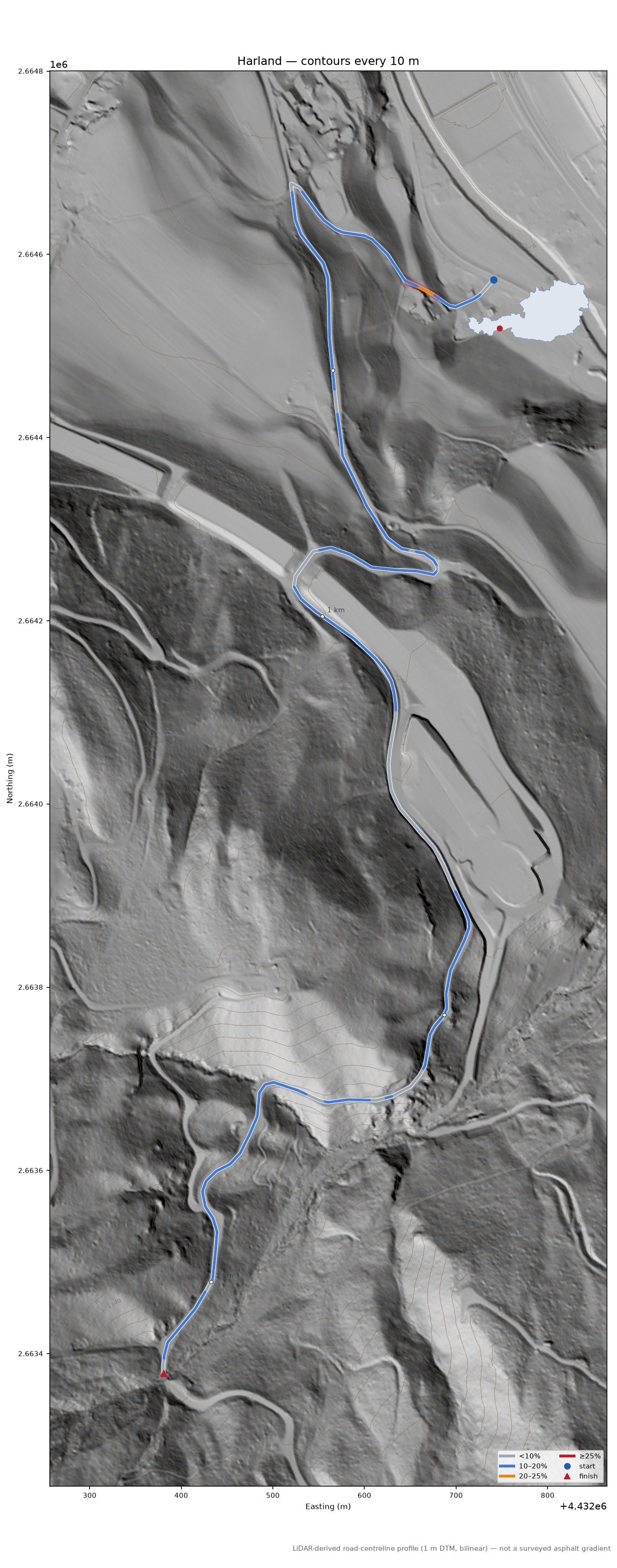 Harland LiDAR hillshade map with contours