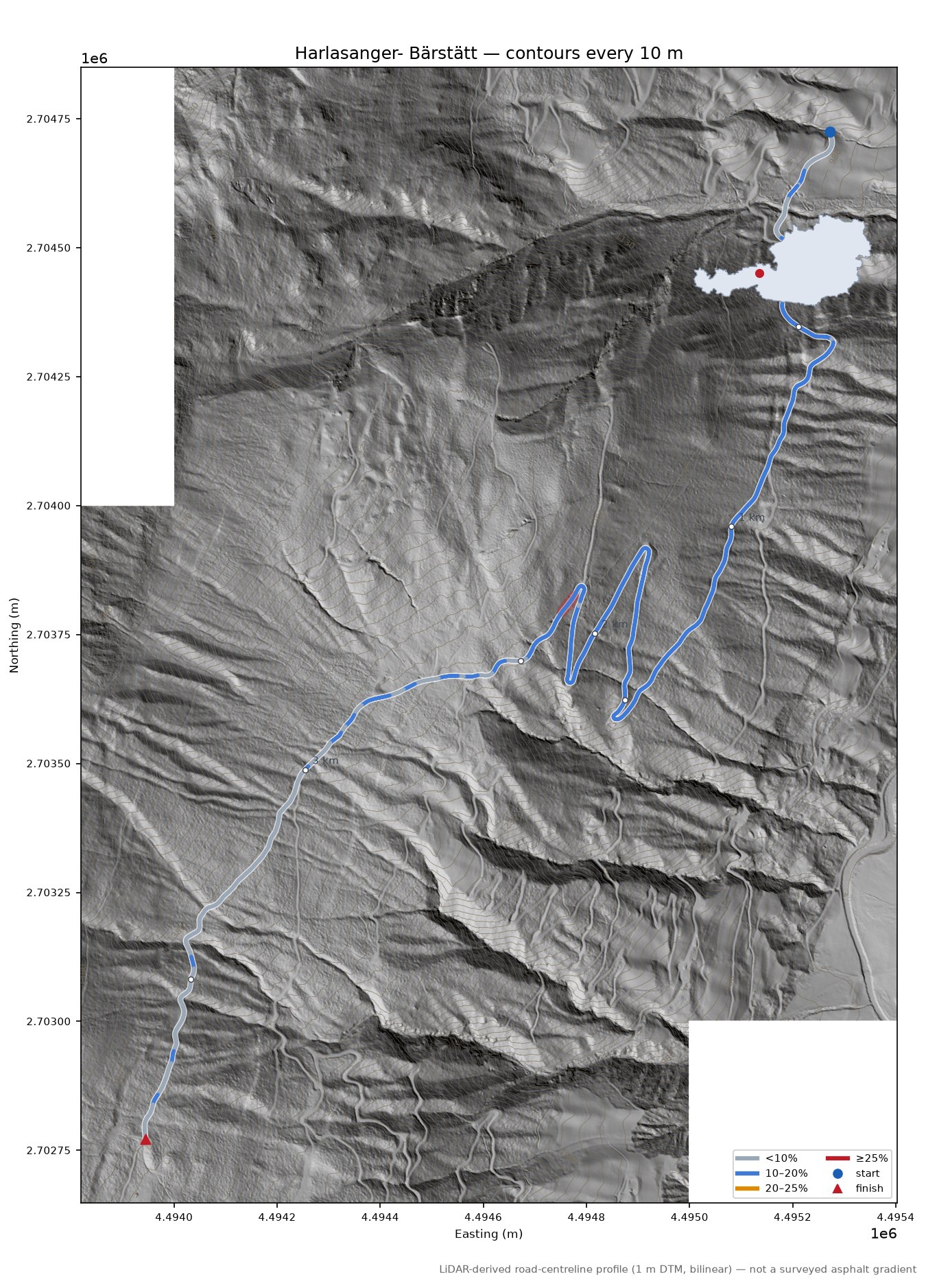 Harlasanger- Bärstätt LiDAR hillshade map with contours