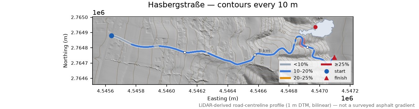 Hasbergstraße LiDAR hillshade map with contours