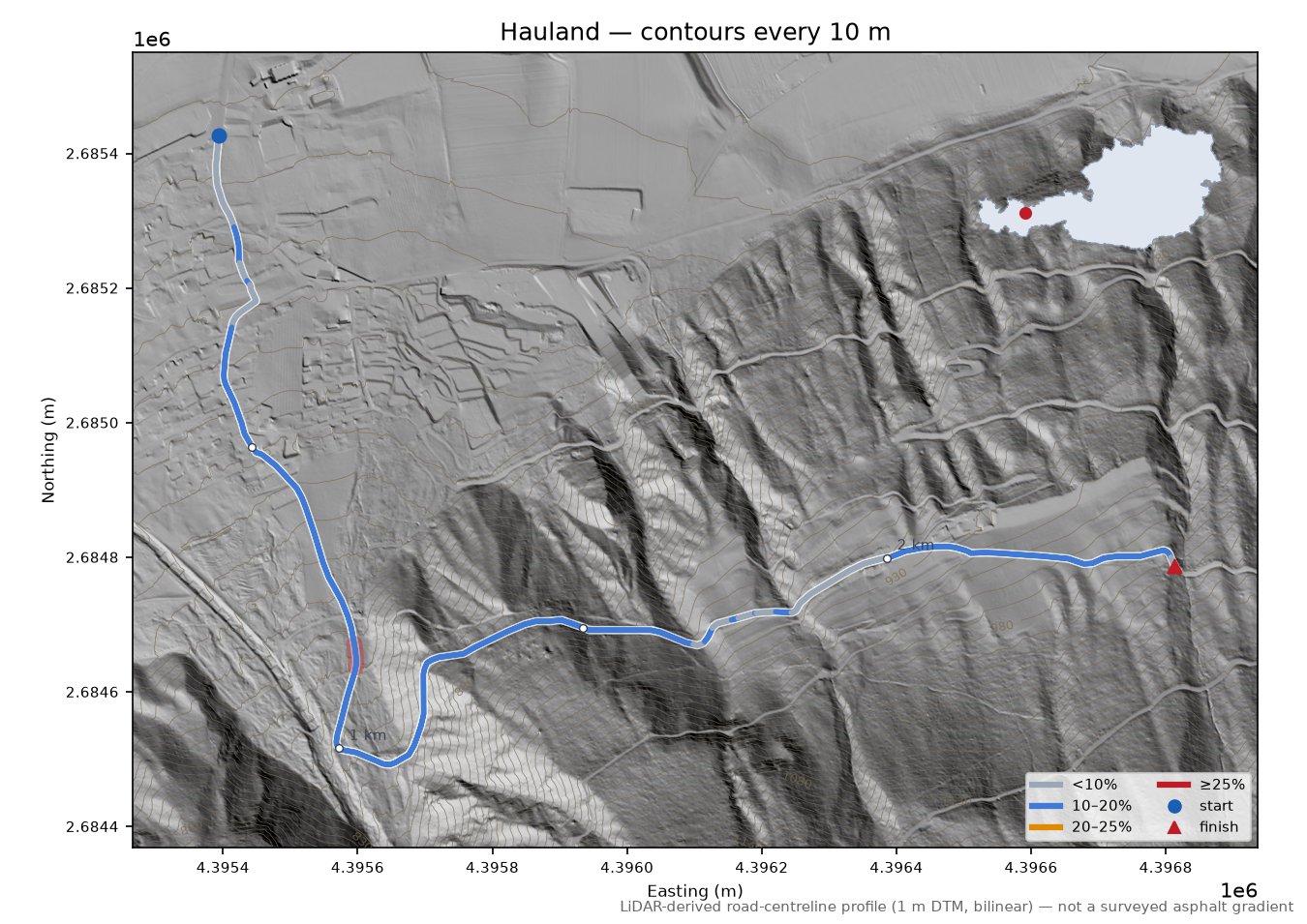 Hauland LiDAR hillshade map with contours
