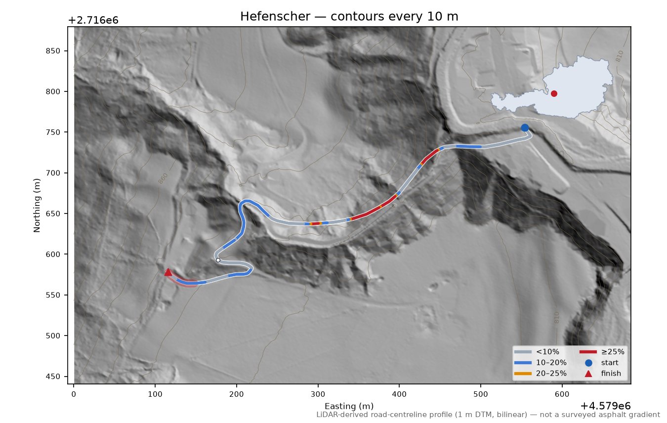 Hefenscher LiDAR hillshade map with contours
