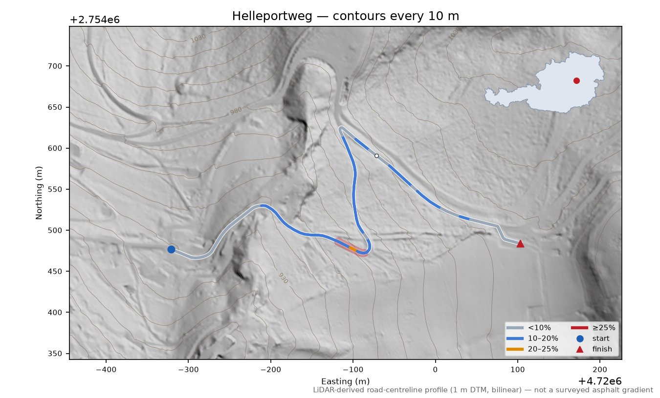 Helleportweg LiDAR hillshade map with contours