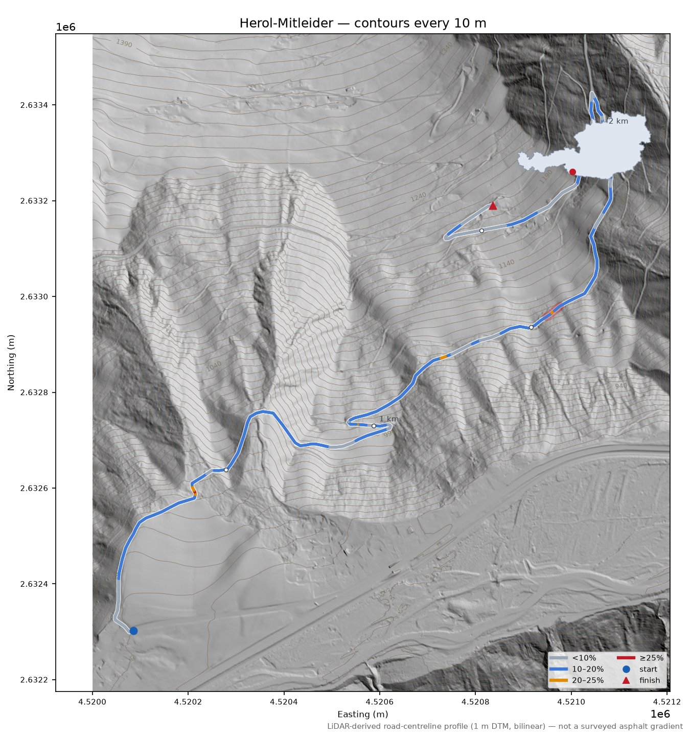 Herol-Mitleider LiDAR hillshade map with contours