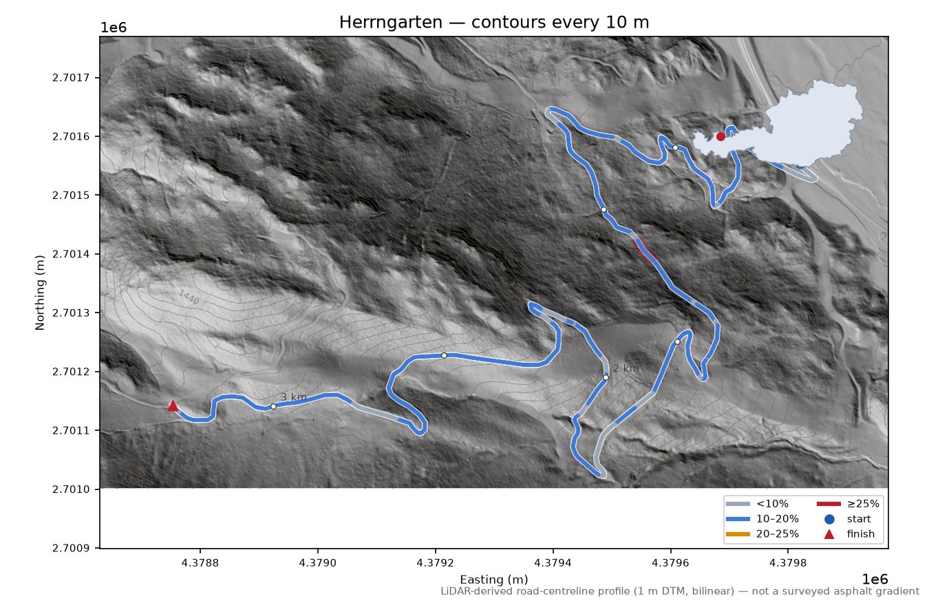 Herrngarten LiDAR hillshade map with contours