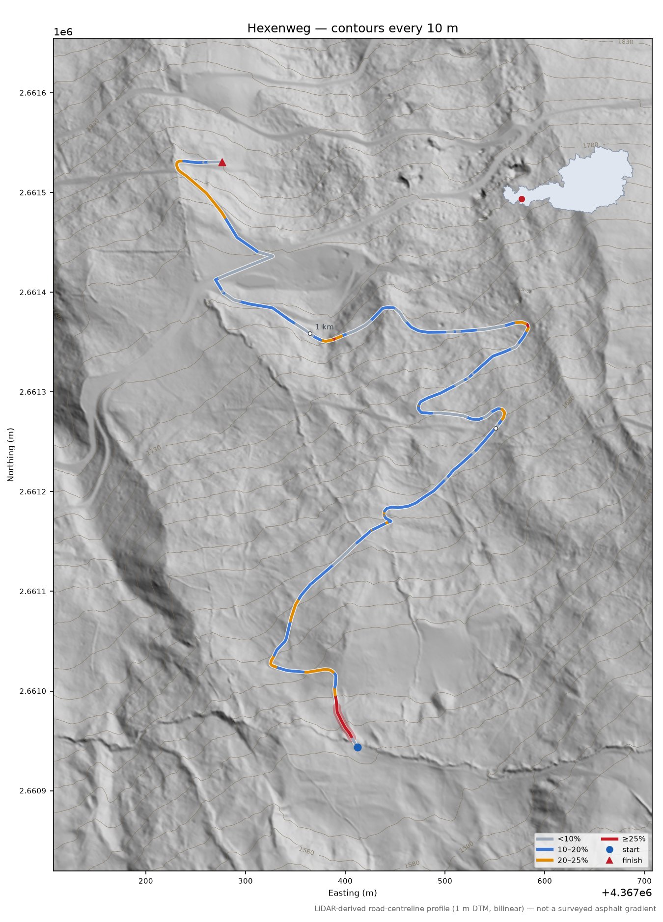 Hexenweg LiDAR hillshade map with contours