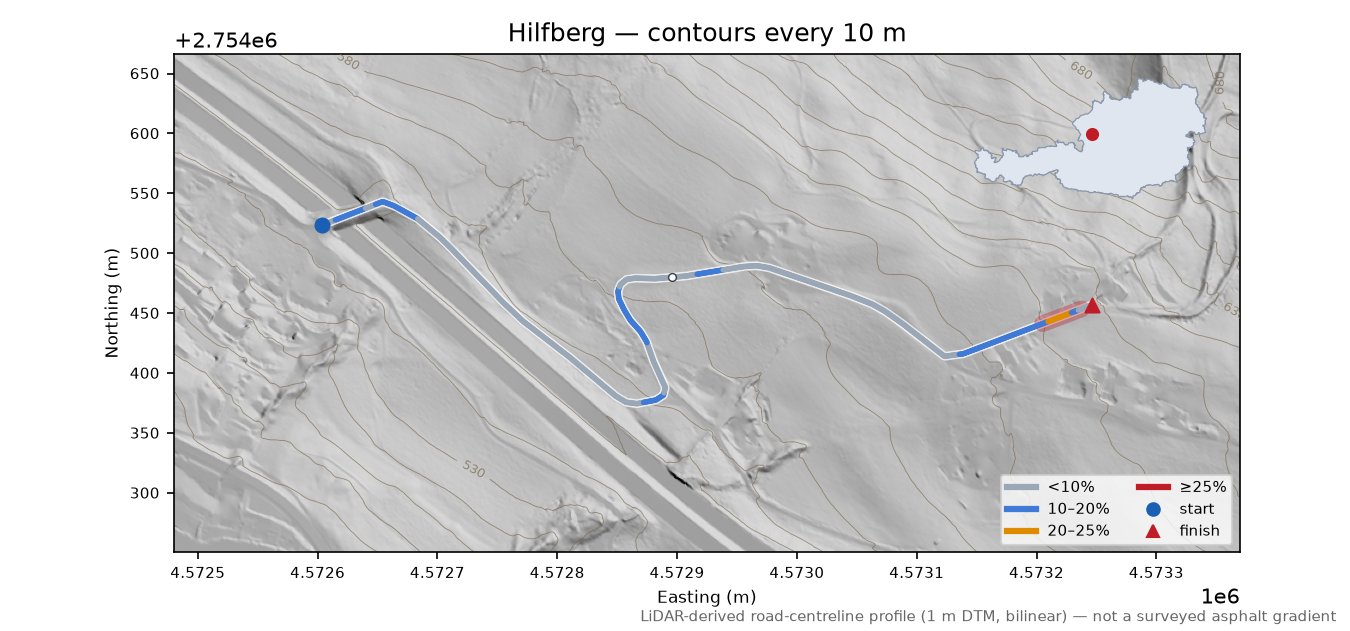 Hilfberg LiDAR hillshade map with contours