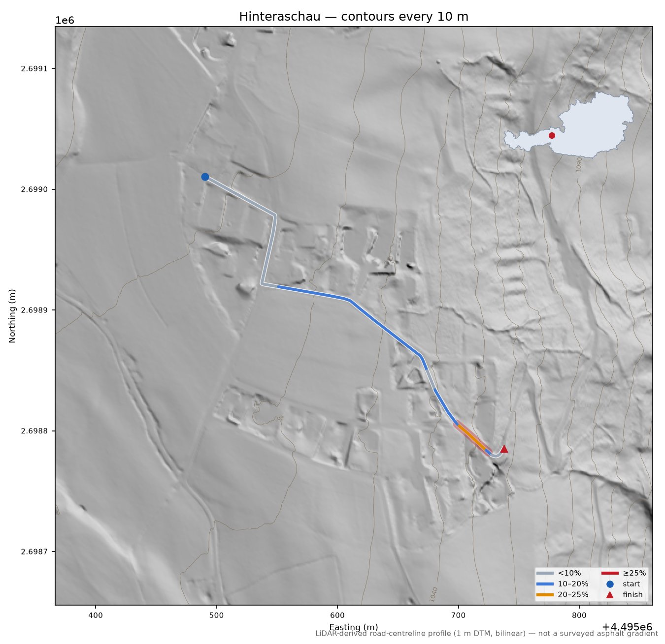 Hinteraschau LiDAR hillshade map with contours