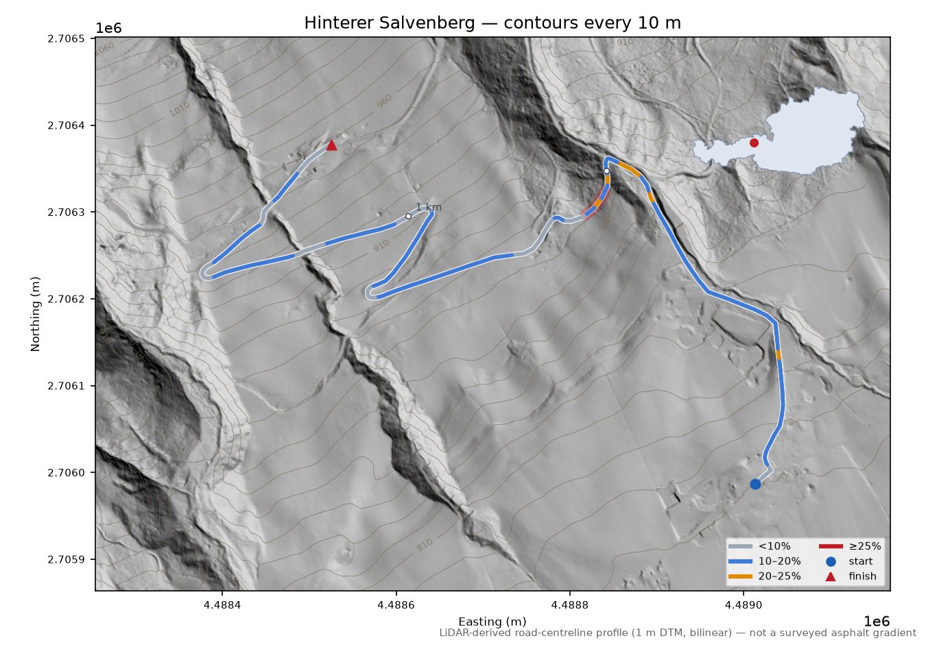 Hinterer Salvenberg LiDAR hillshade map with contours