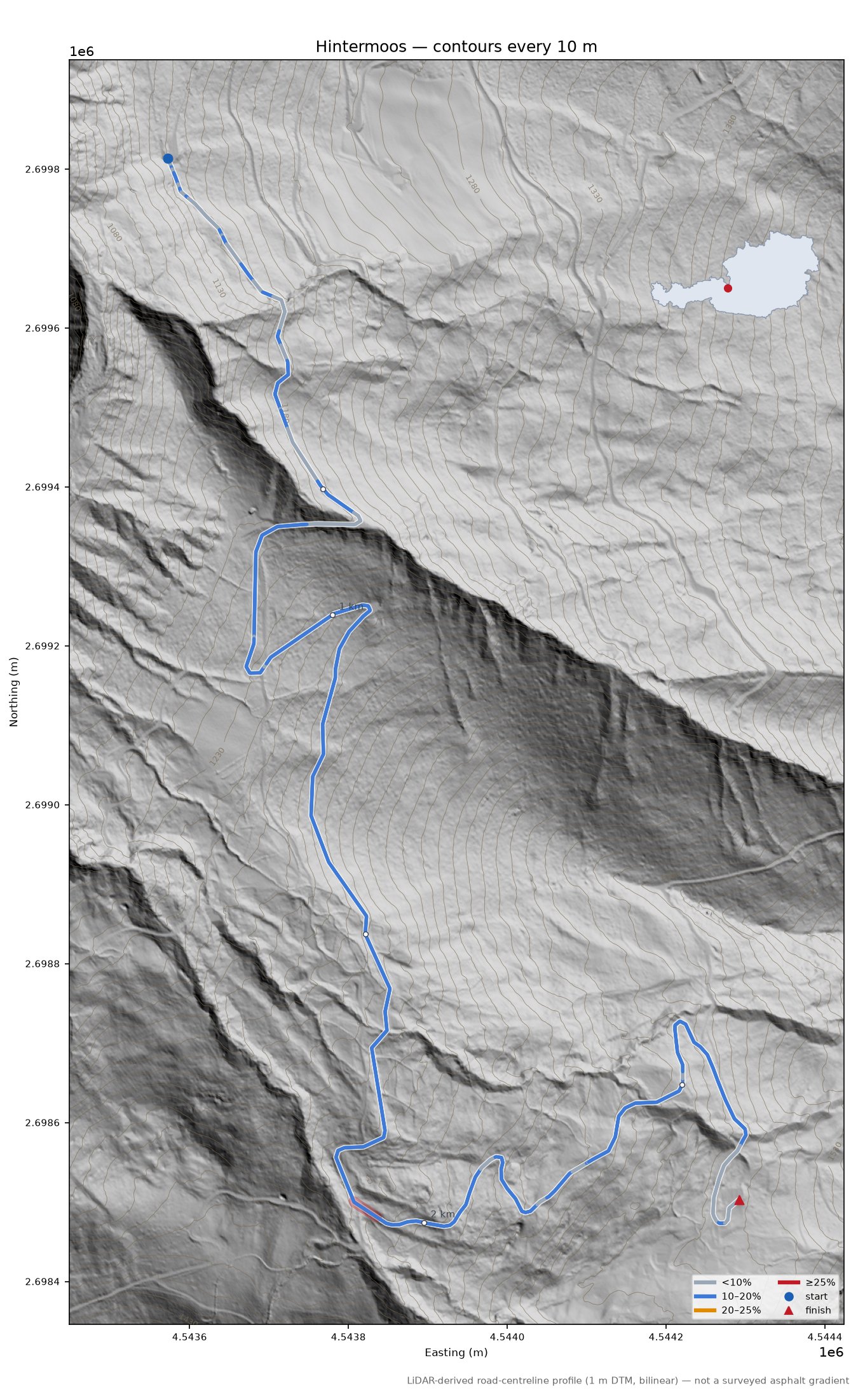 Hintermoos LiDAR hillshade map with contours