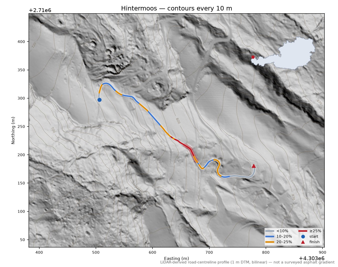 Hintermoos LiDAR hillshade map with contours