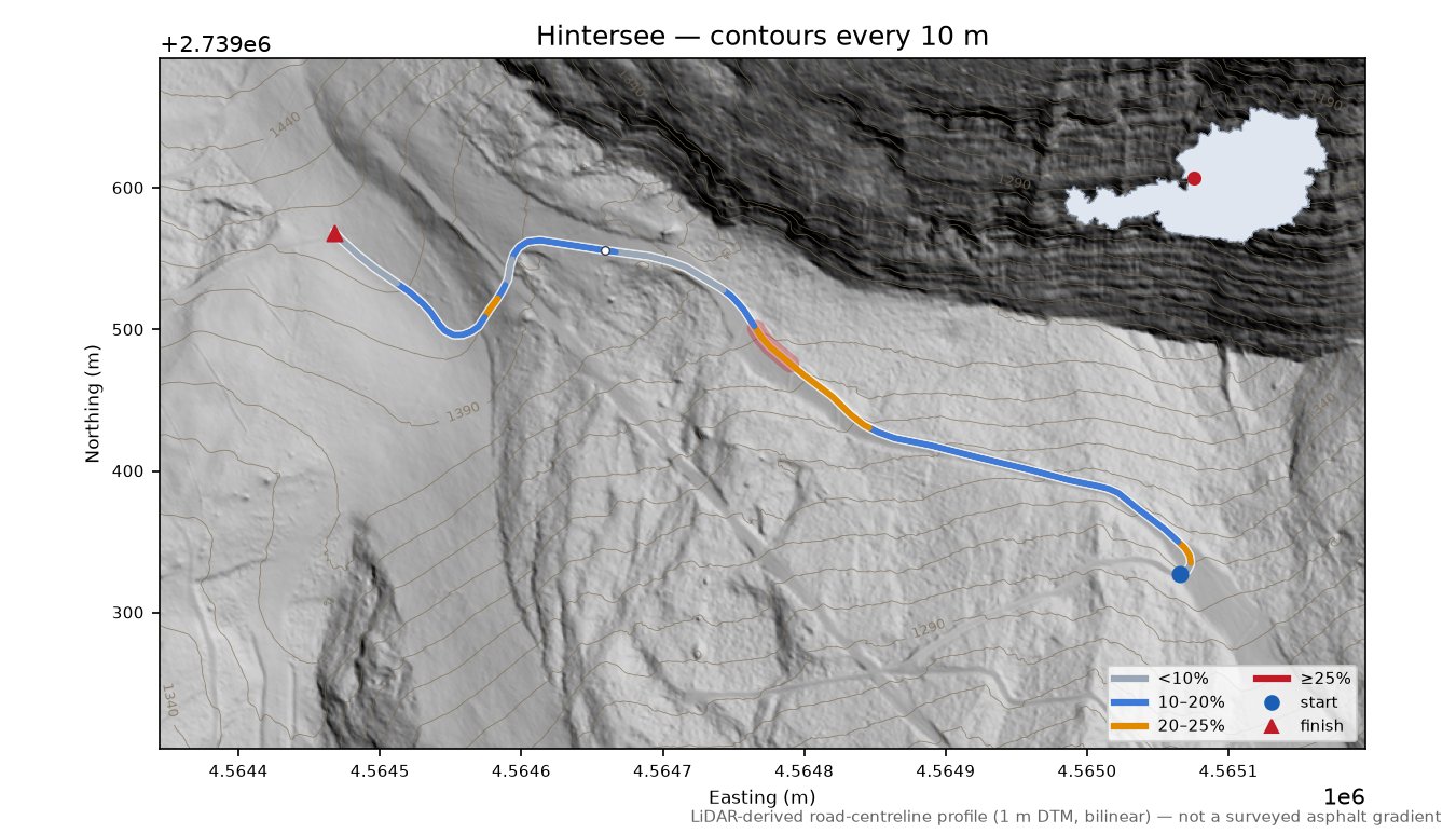 Hintersee LiDAR hillshade map with contours