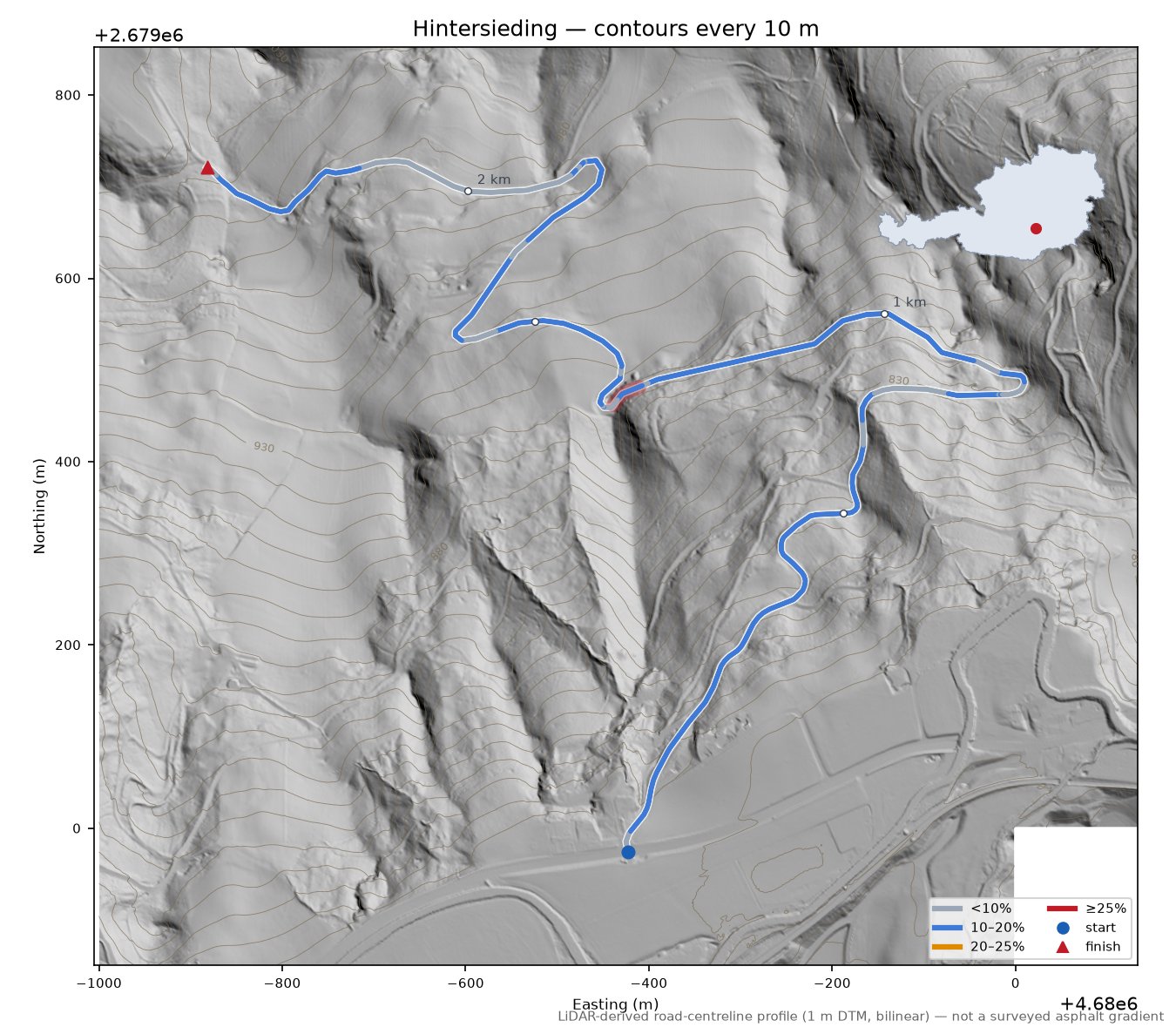 Hintersieding LiDAR hillshade map with contours