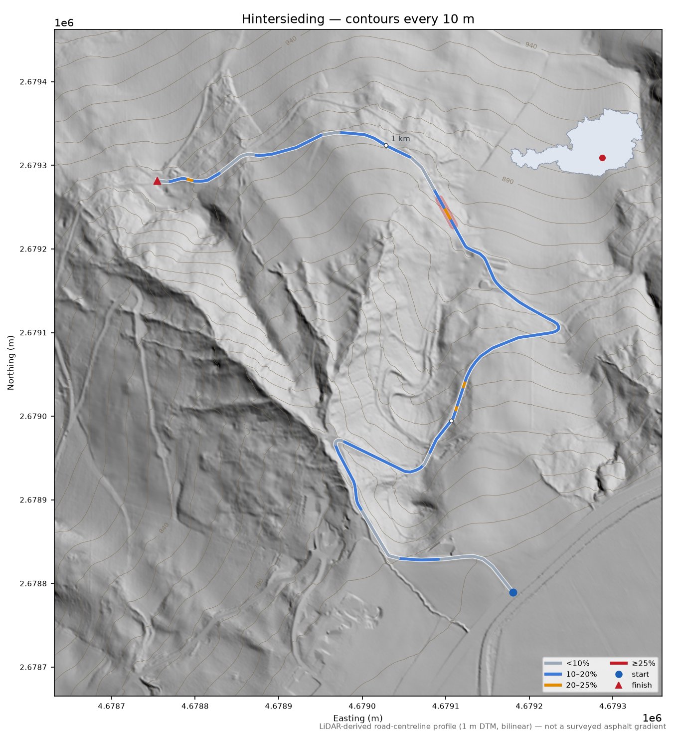 Hintersieding LiDAR hillshade map with contours