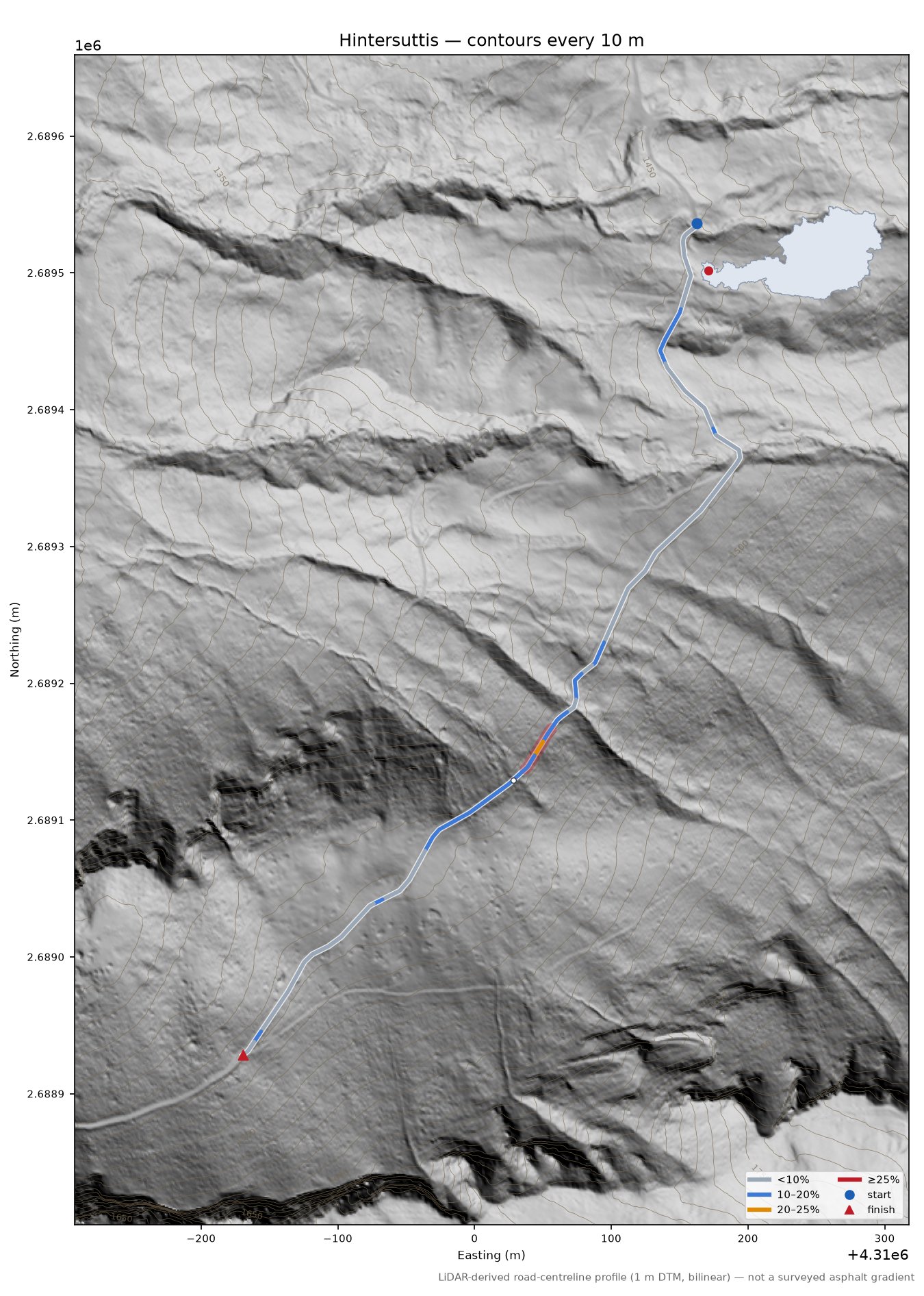 Hintersuttis LiDAR hillshade map with contours