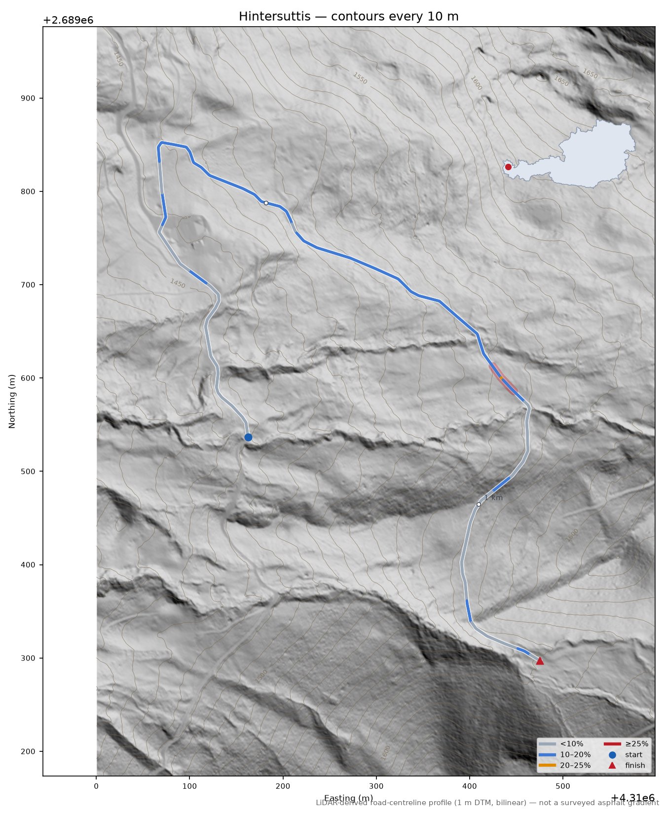 Hintersuttis LiDAR hillshade map with contours