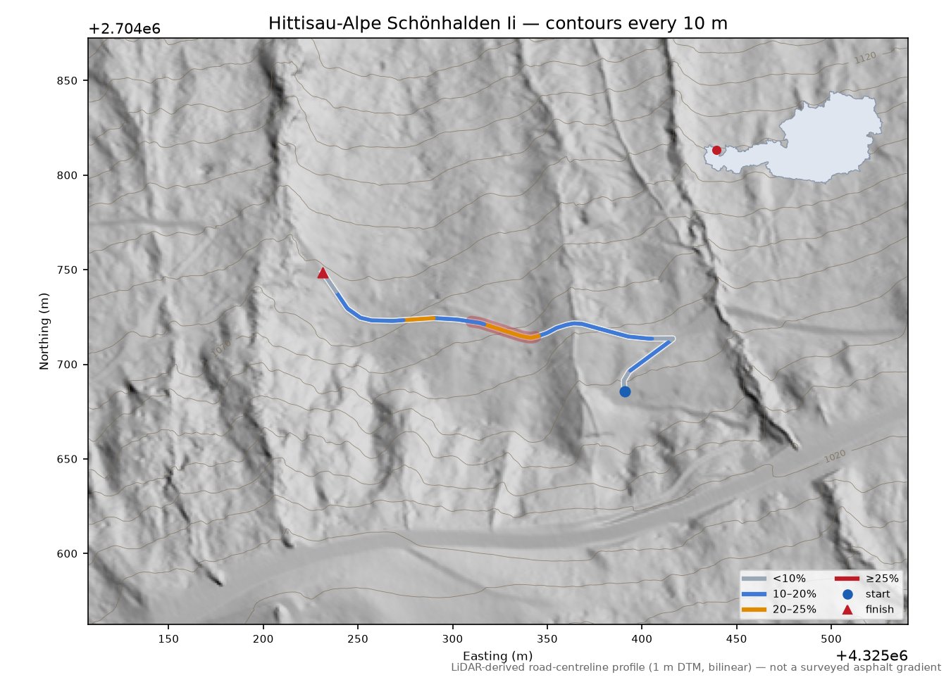Hittisau-Alpe Schönhalden Ii LiDAR hillshade map with contours