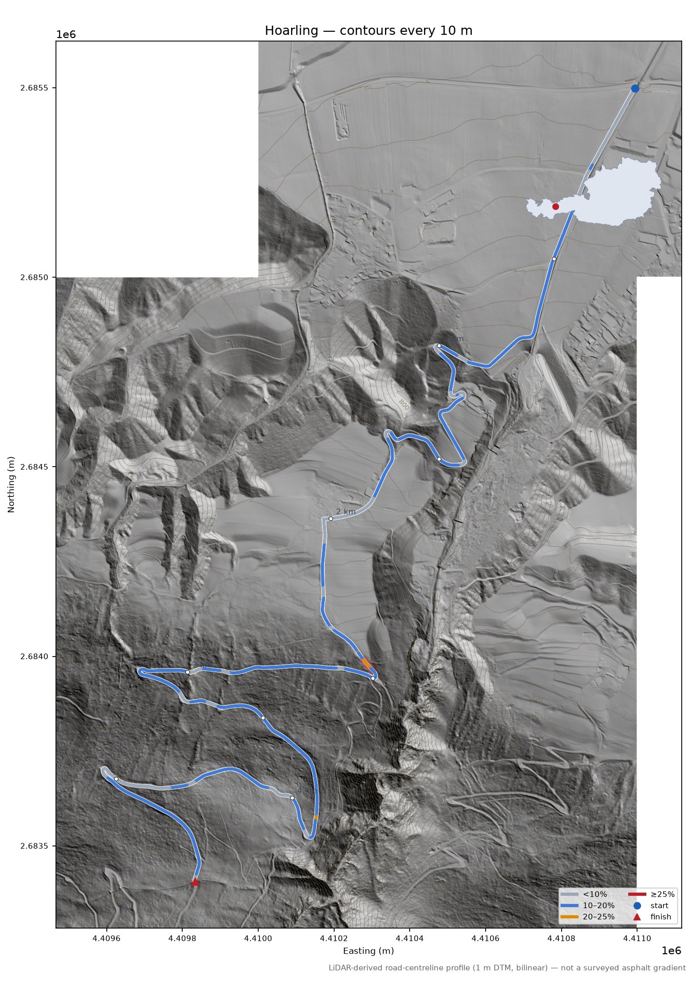 Hoarling LiDAR hillshade map with contours