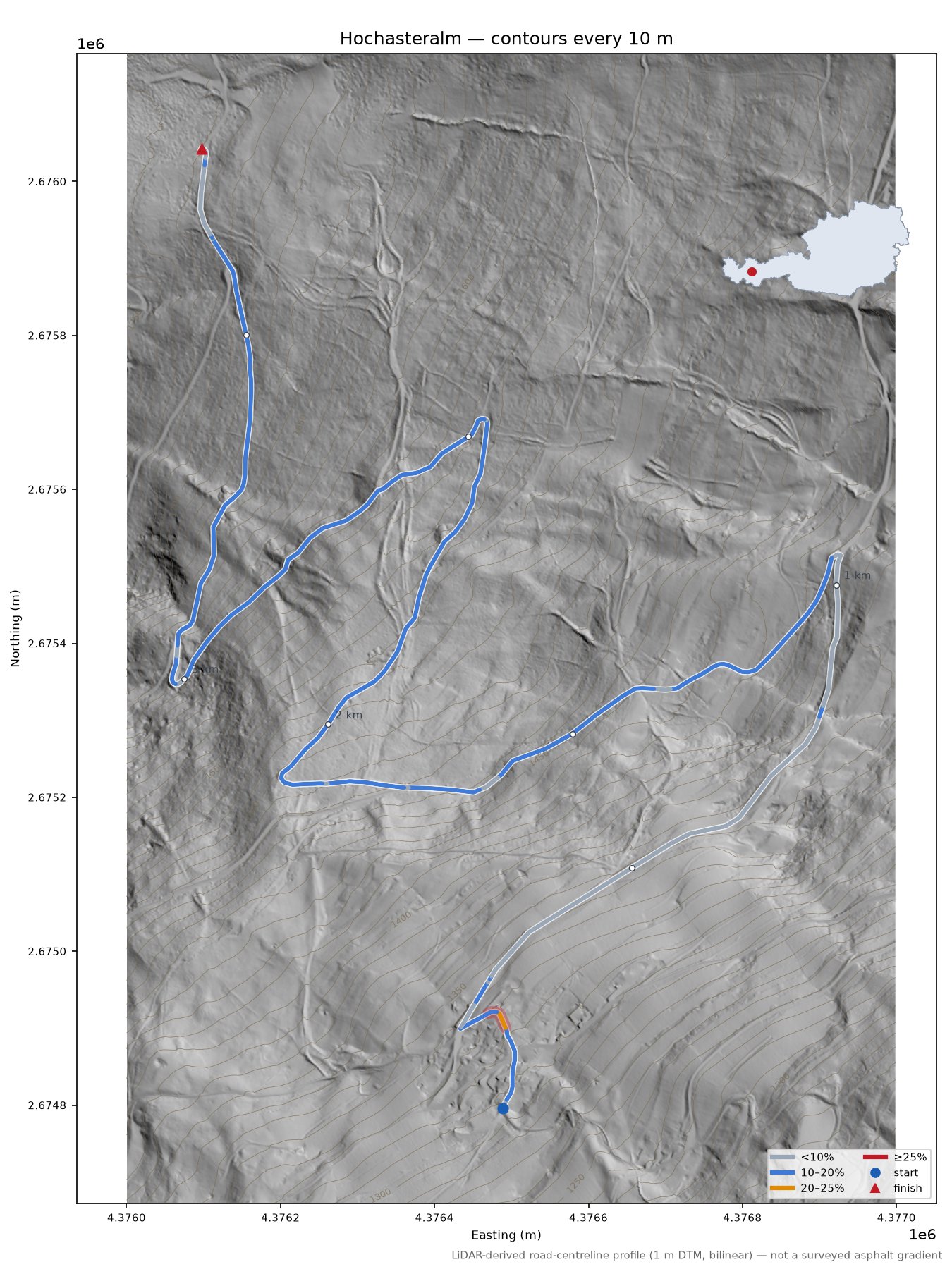 Hochasteralm LiDAR hillshade map with contours