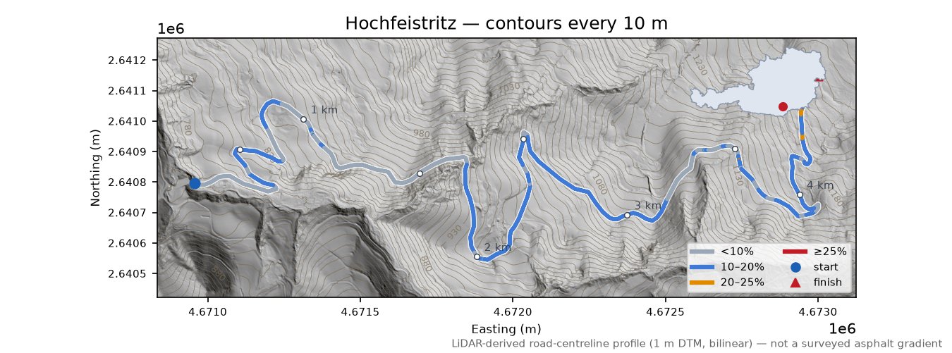 Hochfeistritz LiDAR hillshade map with contours
