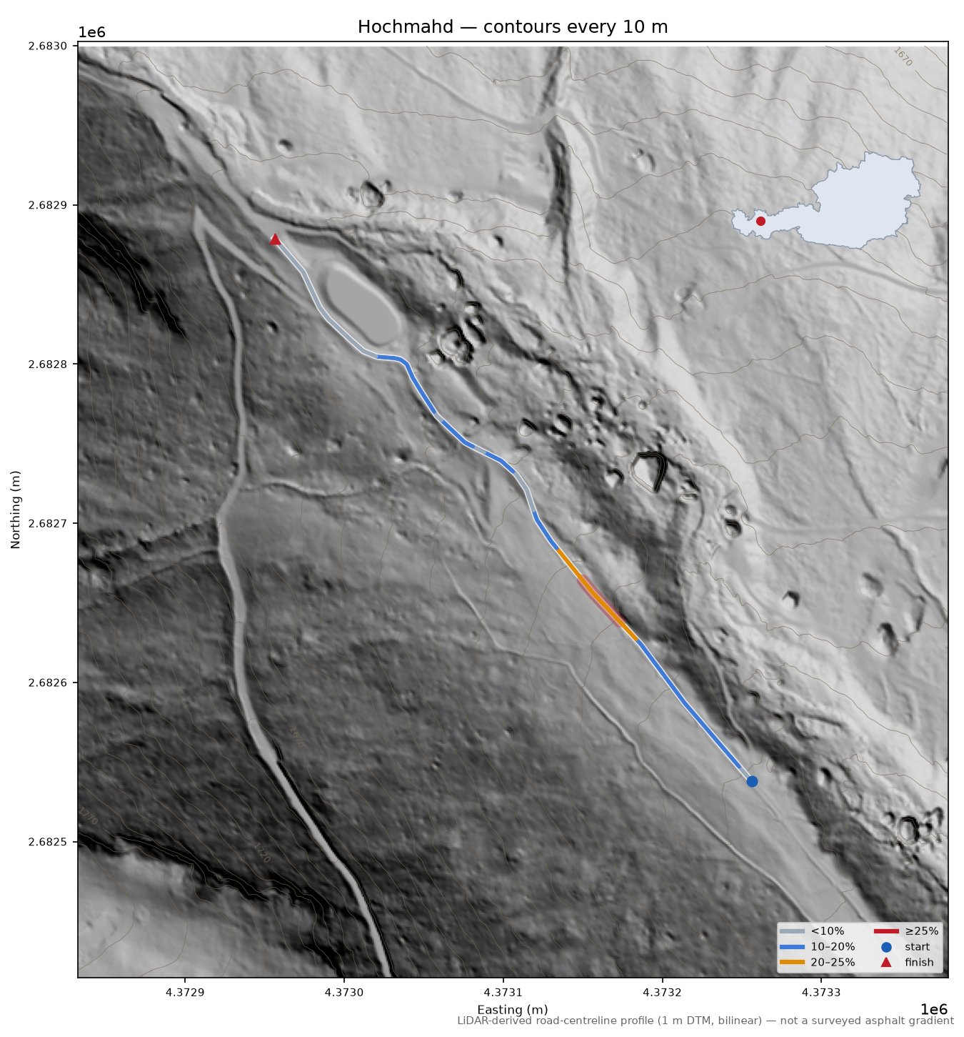 Hochmahd LiDAR hillshade map with contours