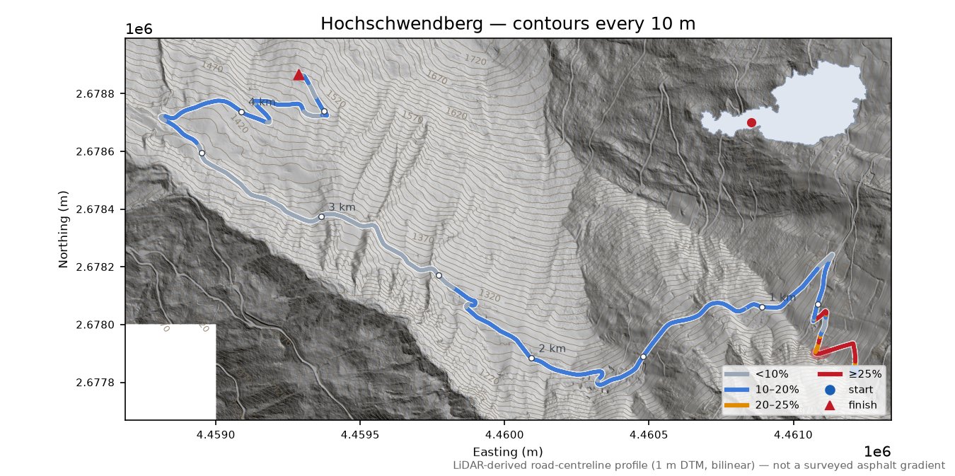 Hochschwendberg LiDAR hillshade map with contours