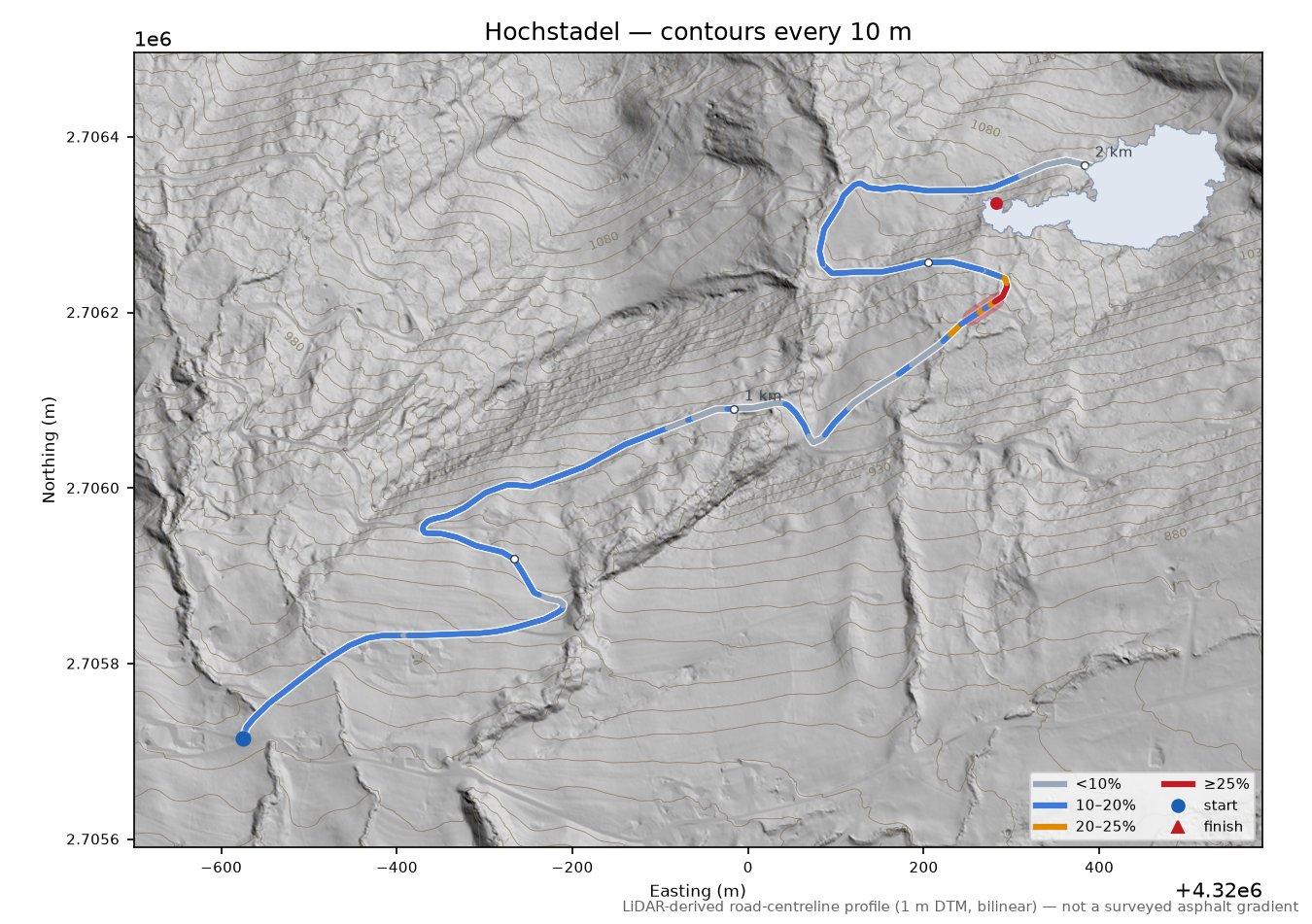 Hochstadel LiDAR hillshade map with contours