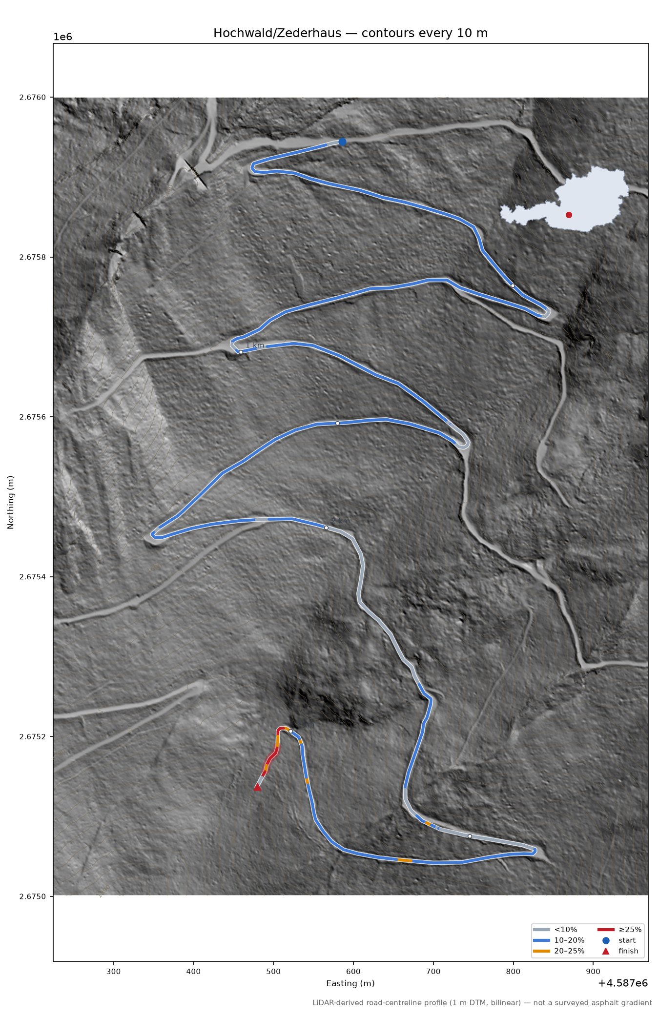 Hochwald/Zederhaus LiDAR hillshade map with contours