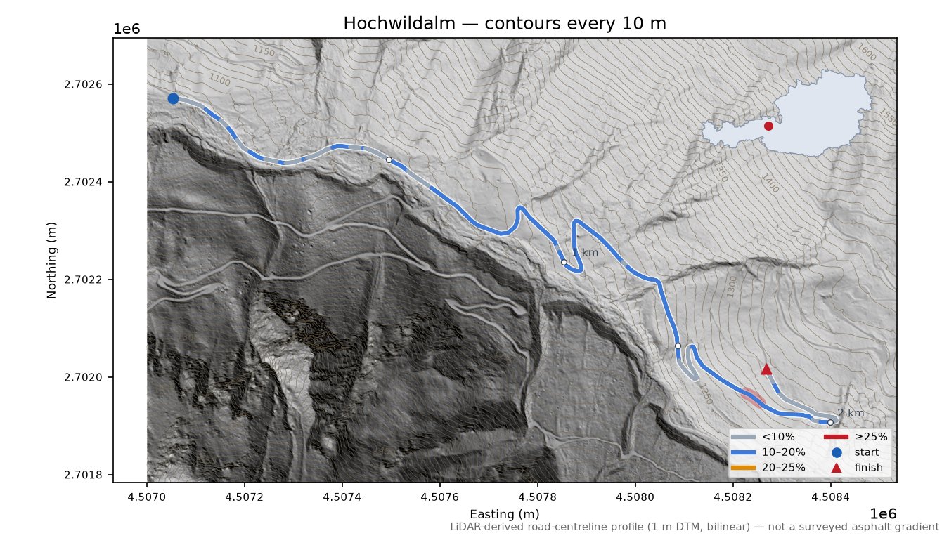 Hochwildalm LiDAR hillshade map with contours
