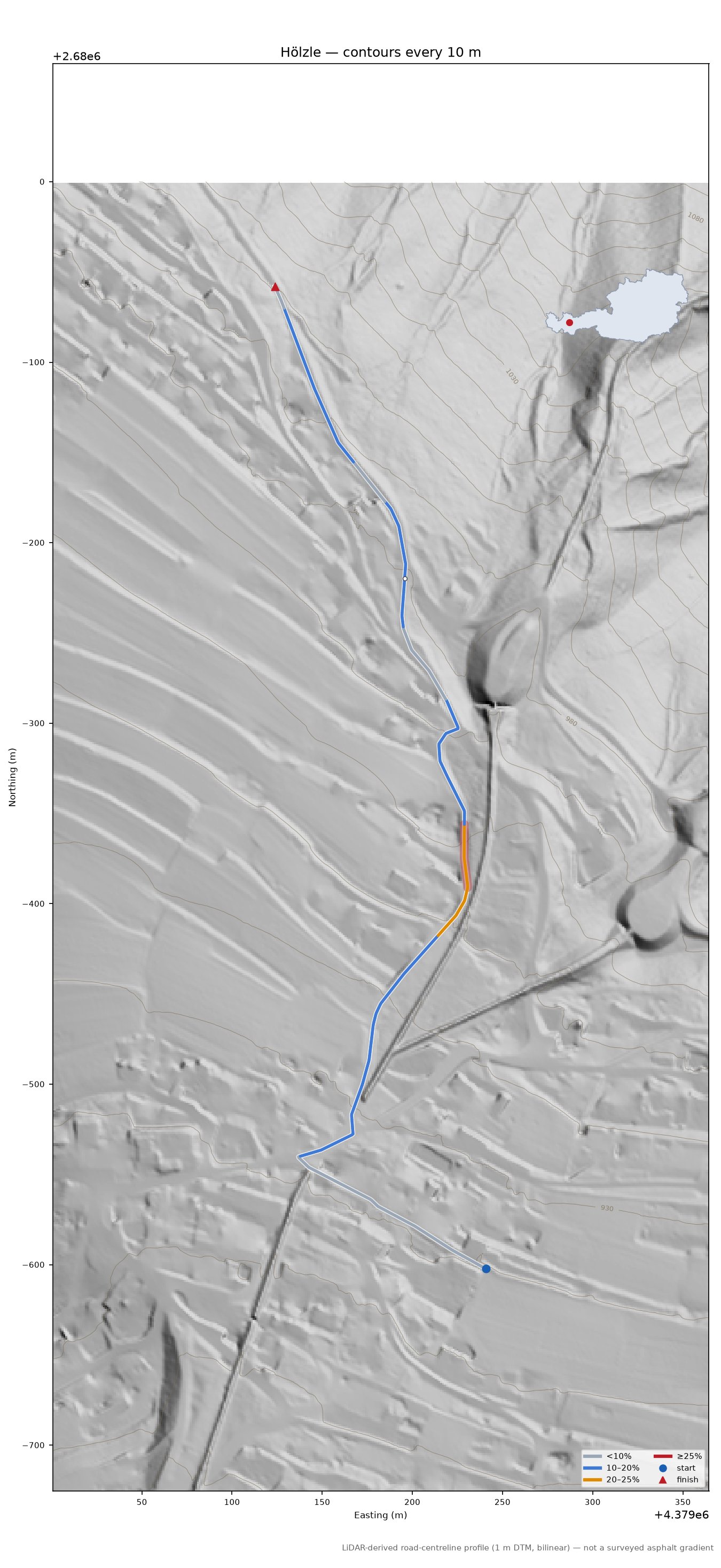 Hölzle LiDAR hillshade map with contours