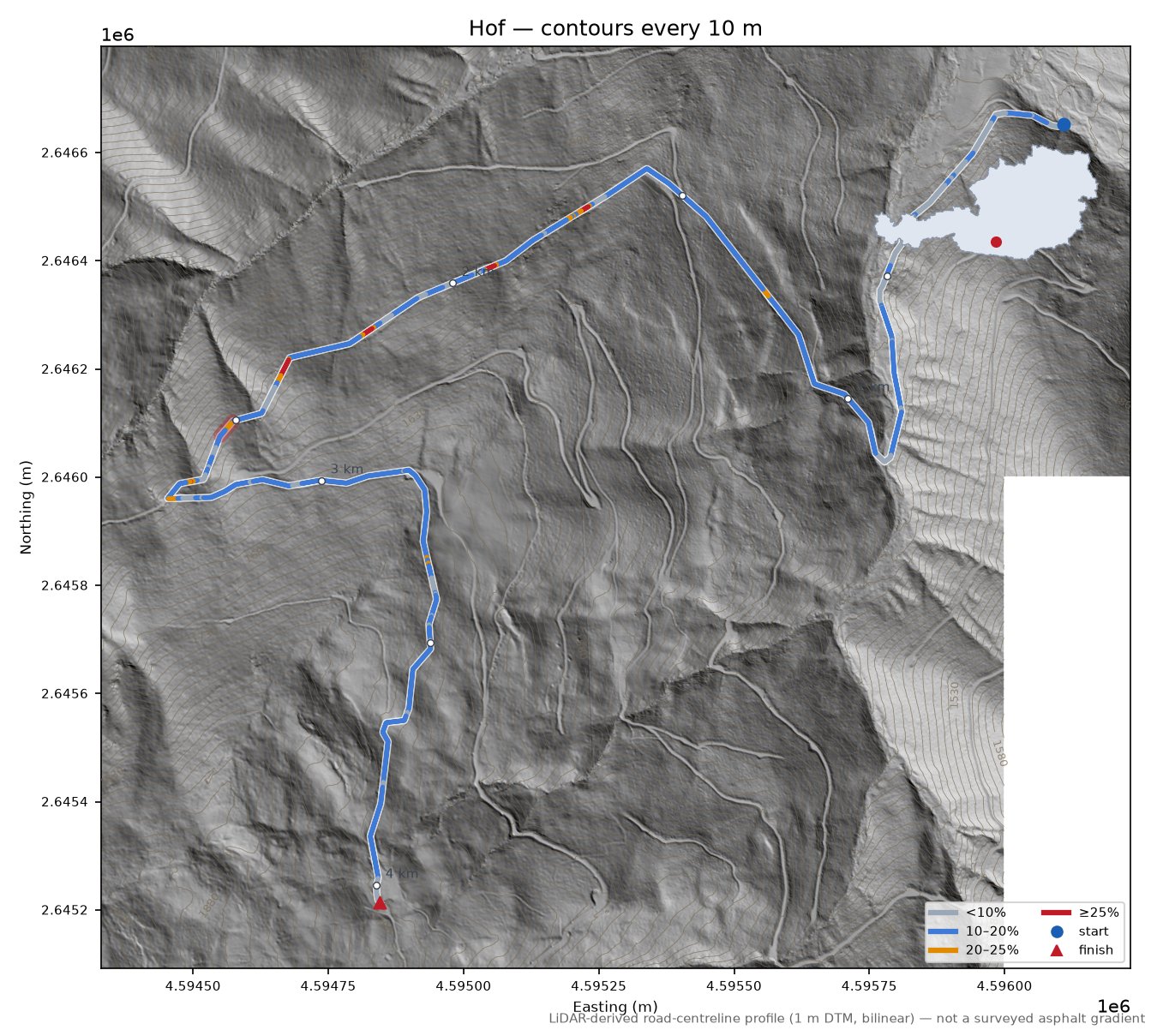 Hof LiDAR hillshade map with contours